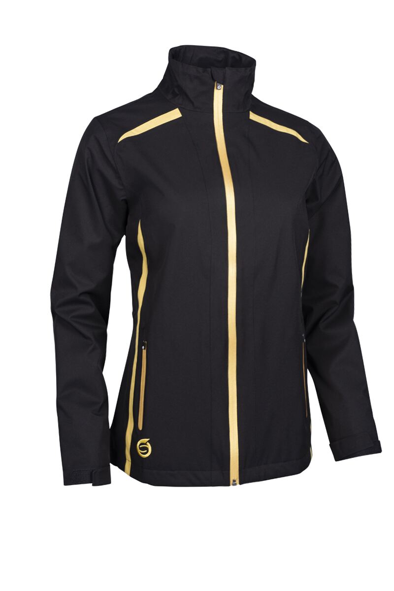 Sunderland Ladies Killy Waterproof Jacket Black Gold Pro Golf Ireland