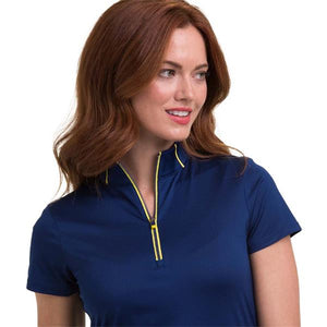 EPNY Ladies Cap Sleeve Zip Mock Polo Inky Multi
