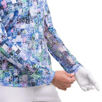 EPNY Ladies Long Sleeve Watercolour Tile Zip Mock Bluebelle Multi