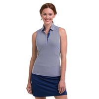 EPNY Ladies Sleeveless Stripe Snap Placket Polo Inky Multi