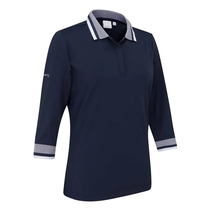 Ping Lindsey Ladies 3/4 Sleeve Polo Shirt - Navy/White
