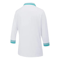 Ping Lindsey Ladies 3/4 Sleeve Polo Shirt - White/Bright Aqua
