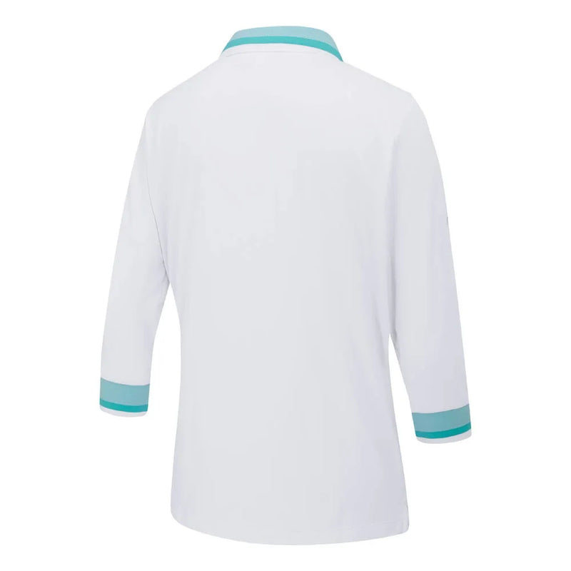 Ping Lindsey Ladies 3/4 Sleeve Polo Shirt - White/Bright Aqua