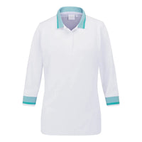 Ping Lindsey Ladies 3/4 Sleeve Polo Shirt - White/Bright Aqua