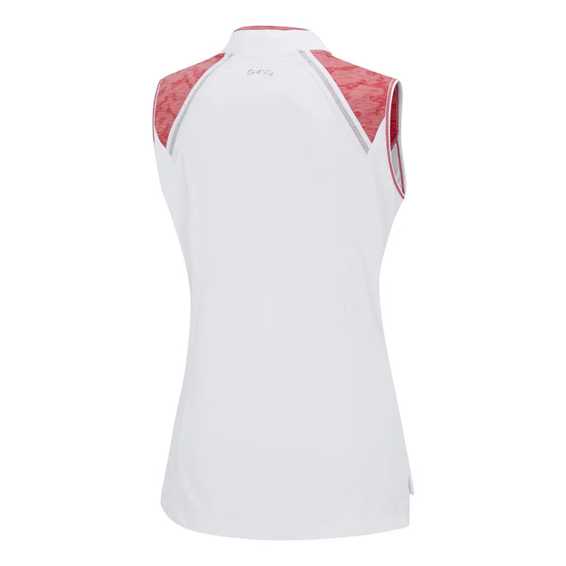 Ping  Nala Ladies Colour Block Sleeveless Polo Shirt - White/Sweet Pea
