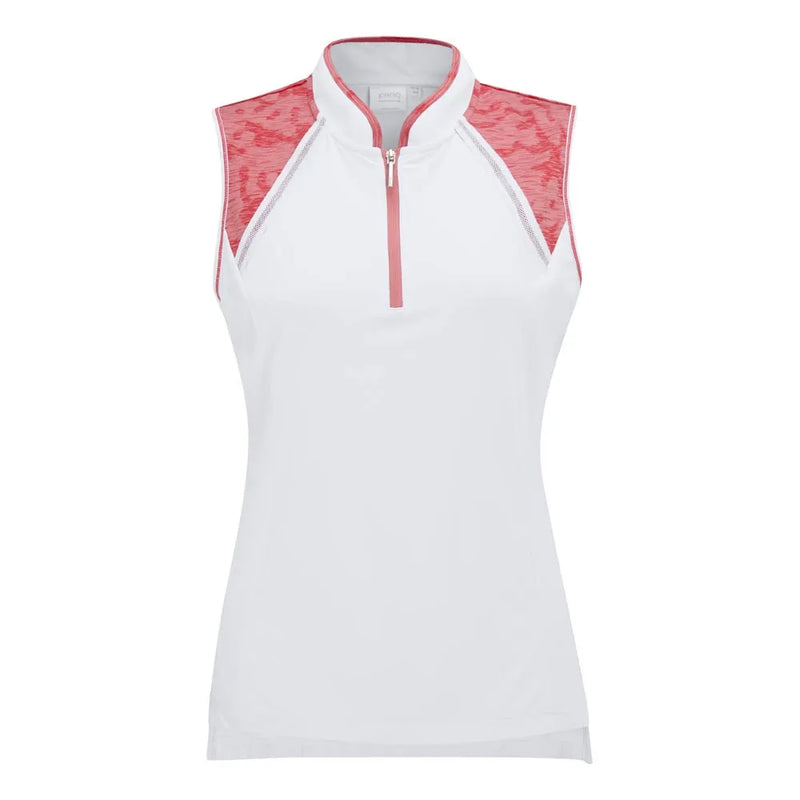 Ping  Nala Ladies Colour Block Sleeveless Polo Shirt - White/Sweet Pea