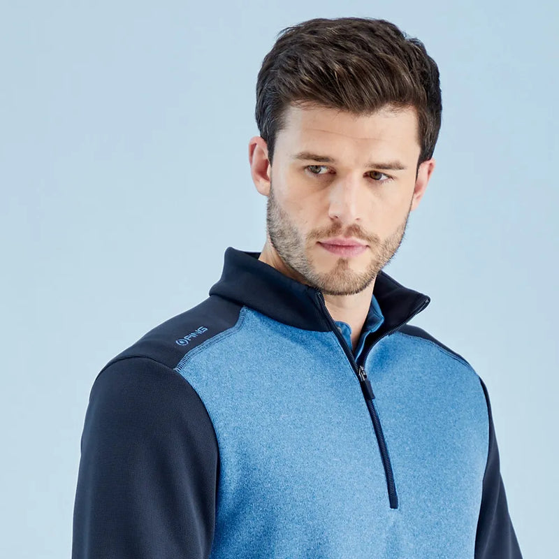 Ping Ramsey Men's Half Zip Ribbed Fleece - Tidal Blue/Navy