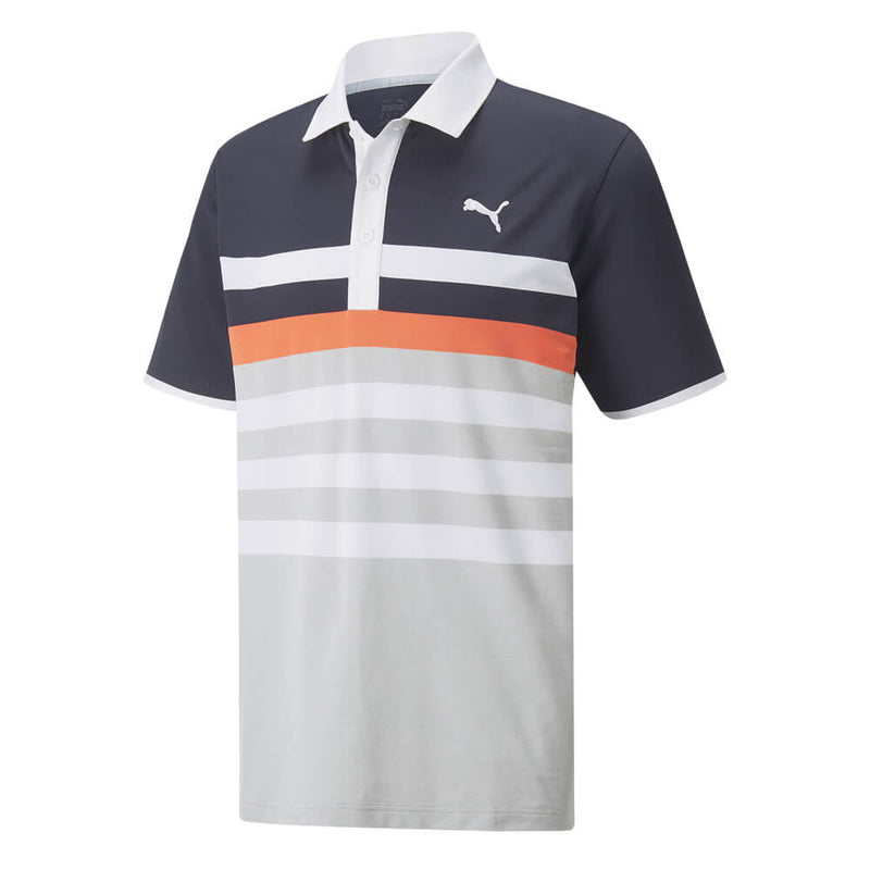 PUMA MATTR ONE WAY POLO SHIRT - NAVY BLAZER/HOT CORAL