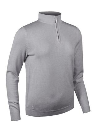 Glenmuir Ladies Zip Neck Lightweight Cotton Golf Sweater-Light Grey Marl AVA