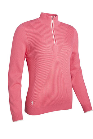 Glenmuir THEA Ladies Zip Neck Diamond Rib Touch of Cashmere Golf Sweater