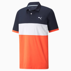 Puma Gents CLOUDSPUN Highway Men's Golf Polo Shirt Navy Blazer-Hot Coral