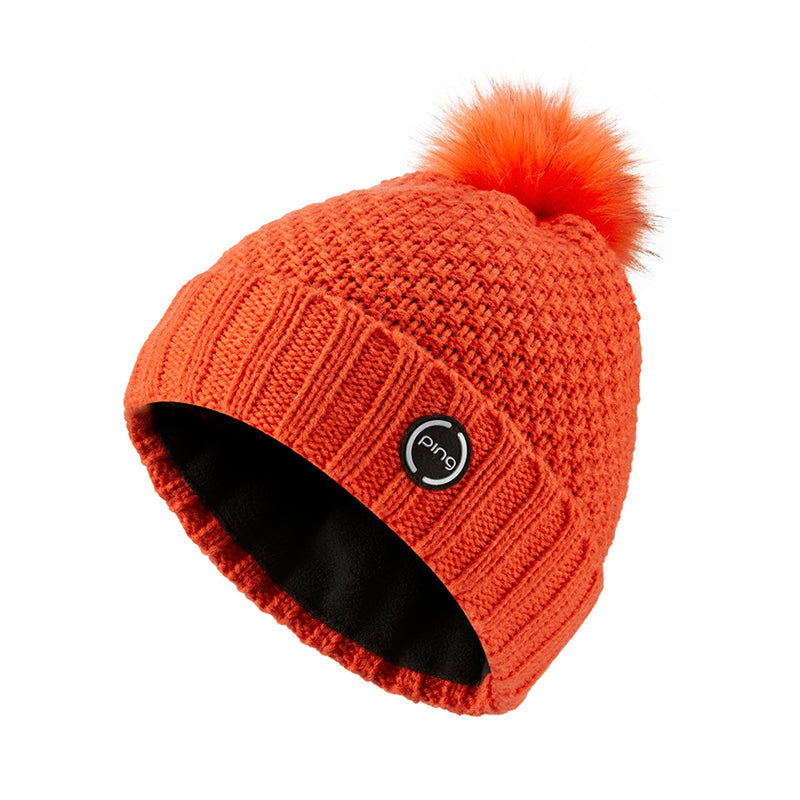 Ping Ladies Rosario Textured Knit Bobble Hat in Flame